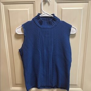 Pursuits Ltd Vintage Blue Sleeveless Mockneck Ribbed Top size M Y2K